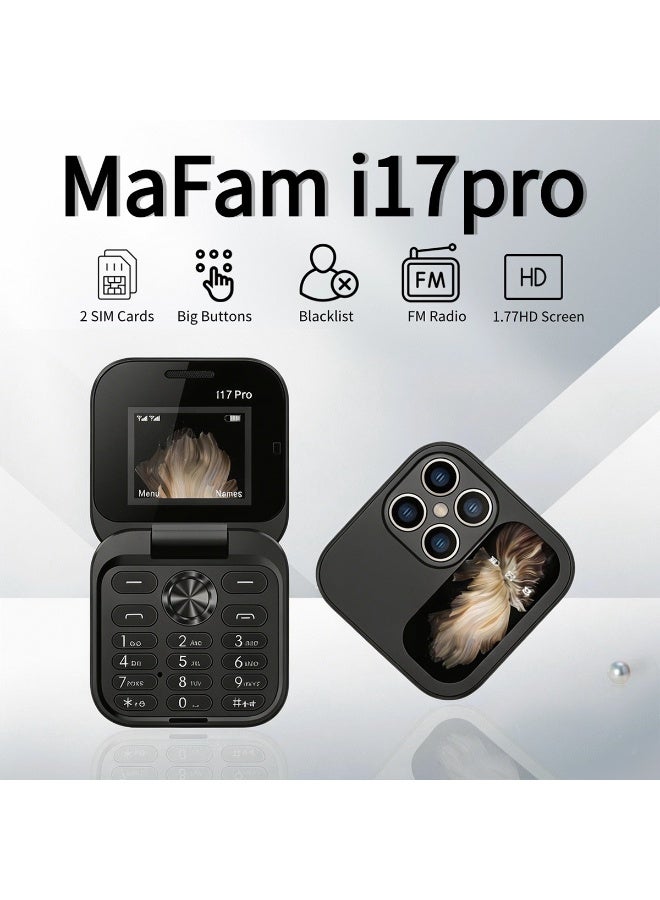 TAPIT 17pro Mini Flip Phon Keypad Non-smartphon Elderly Phon with Large Buttons, Dual SIM, FM Radio, Multilingual, Speed Dial, Blacklist, for Kids & Elderly (Black Mini Flip Mobile Phone) - Image 4